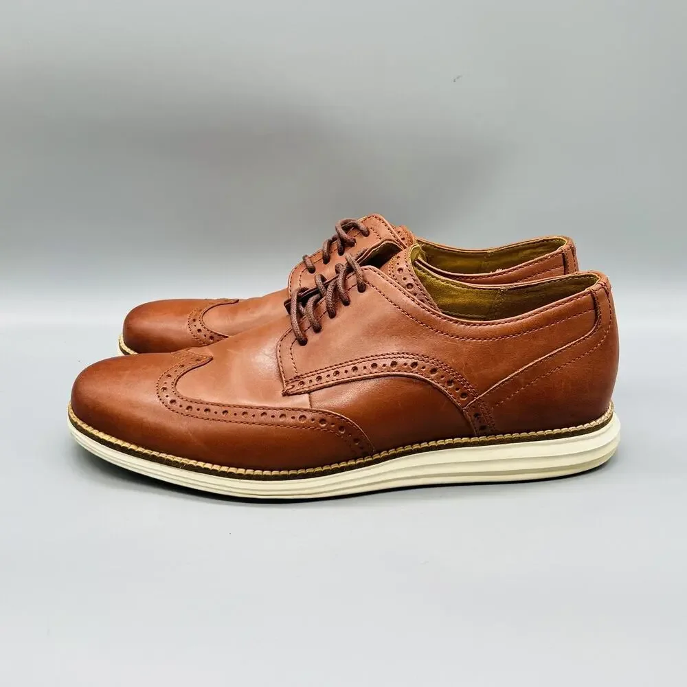 Cole Haan Shoes Mens 10 Brown Leather Grand OS Wingtip Oxford Dress Comfort